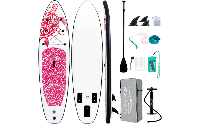 Feath R Lite Inflatable Ultra Light Stand Up Paddle Board in Pink Sea Turtle Color Feath R Lite Inflatable Ultra Light Stand Up Paddle Board in Pink Sea Turtle Color