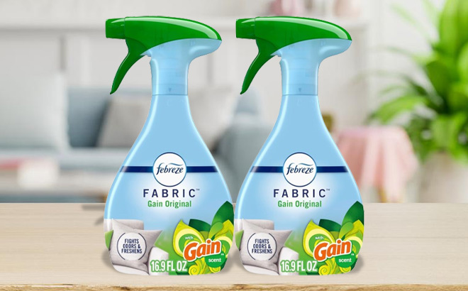 Febreze Odor Fighting Fabric Refresher with Gain 2 Pack on a Table