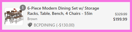 Final Price Breakdown on the BCP 6 Piece Modern Dining Set