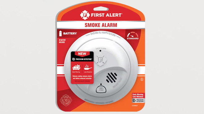 First Alert Smoke Alarm on a Gray Background