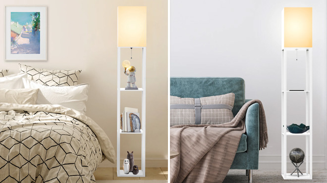 Floor Lamp with Shelves in Different Rooms