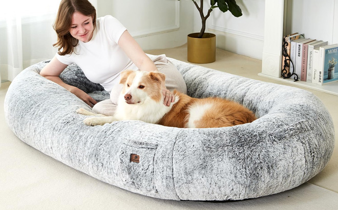 Fluffy Faux Rabbit Fur Human Size Dog Bed