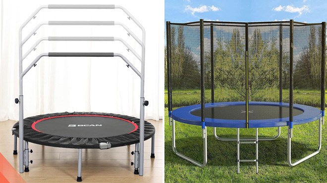 Foldable Mini Trampoline and Trampoline with Safety Enclosure Net