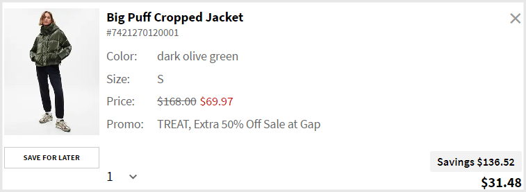 GAP Puff Cropped Jacket Checkout