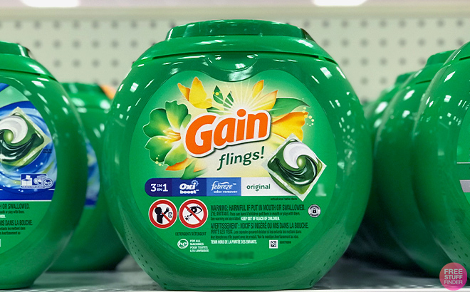 Gain flings Laundry Detergent Soap in shelf