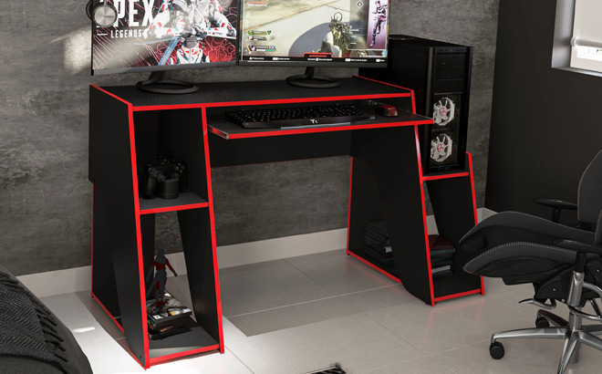 Gaming Computer Desk with Keyboard Tray and Shelve