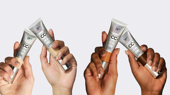Hand holding IT Cosmetics Your Skin But Better CC Creams