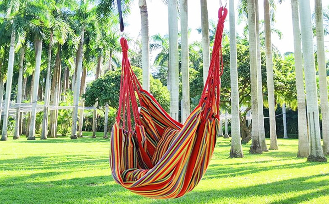 Hanging Hammock Chair Swing in Red Stripes