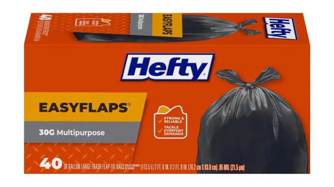 Hefty Easy Flaps Multipurpose Large Trash Bags Unscented 30 Gallon 40 Count