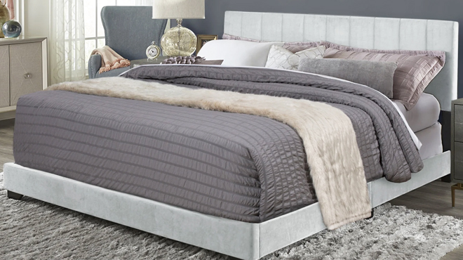 Hillsdale Reece Channel Stitched Upholstered King Bed in Platinum Grey