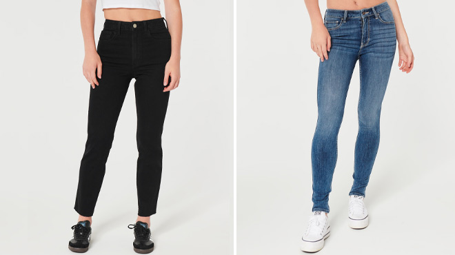 Hollister Ultra High Rise Black Mom Jeans and High Rise Medium Wash Supper Skinny Jeans