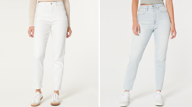 Hollister Ultra High Rise White Mom Jeans and Curvy Ultra High Rise Light Wash Mom Jeans