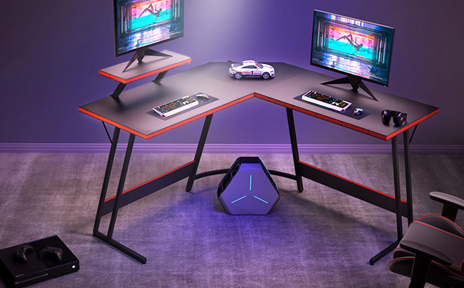 Homall L Shaped Gaming Desk in Black Color