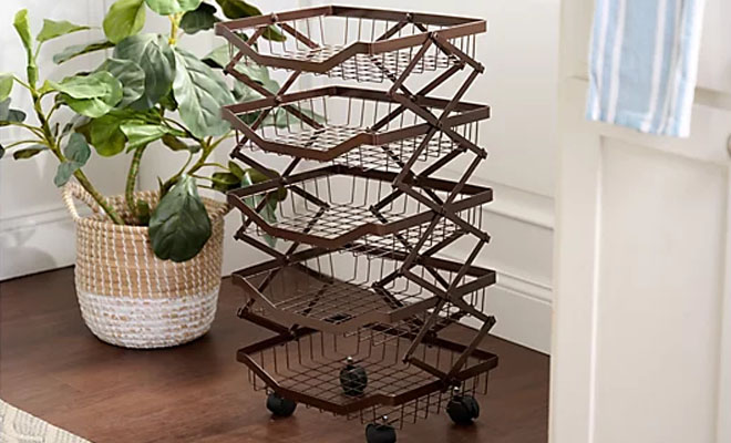 Home 365 5 Tier Collapsible All Purpose Rack with Wheels in the Color Brown
