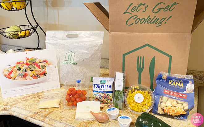 Home Chef Meal Box with Unpacked Ingredients