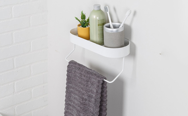 Honey Can Do Wall Mounted Bathroom Shelf with Towel Bar in the Bathroom