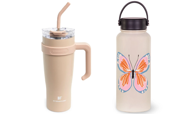 Hydraflow 40 Ounce Capri Tumbler in the Color Clay and Kate Spade XL Butterfly Stainless Steel Water Bottle