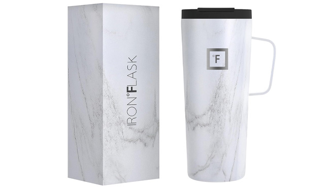 Iron Flask Marble Sports Water Bottle on White Background