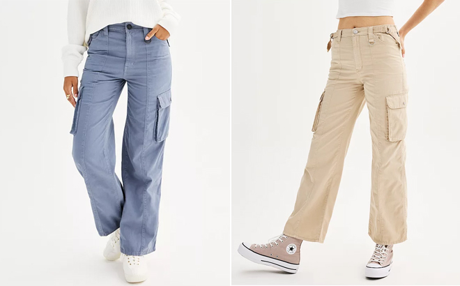 Juniors SO High Rise Belted Wide Leg Cargo Pants in Two Colors