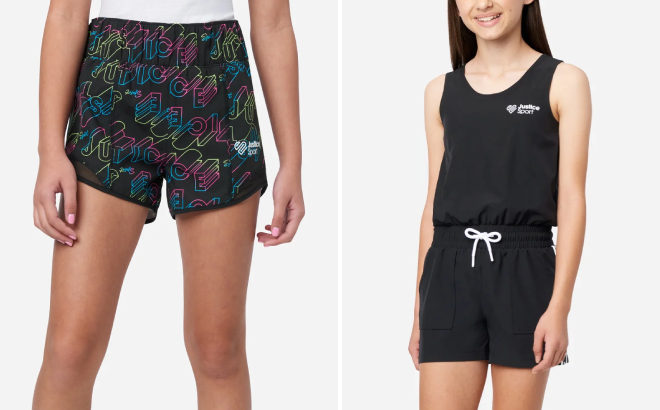 Justice Girls Running Shorts and Cinch Waist Romper