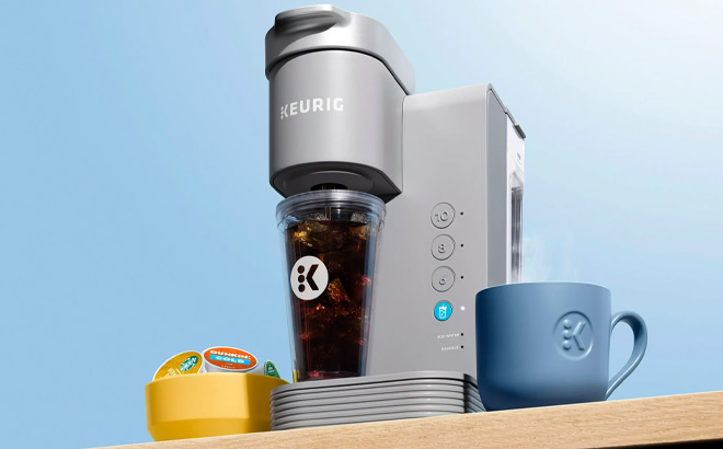 Keurig K Iced Essentials Gray Iced and Hot Single Serve K Cup Pod Coffee Maker on the Table