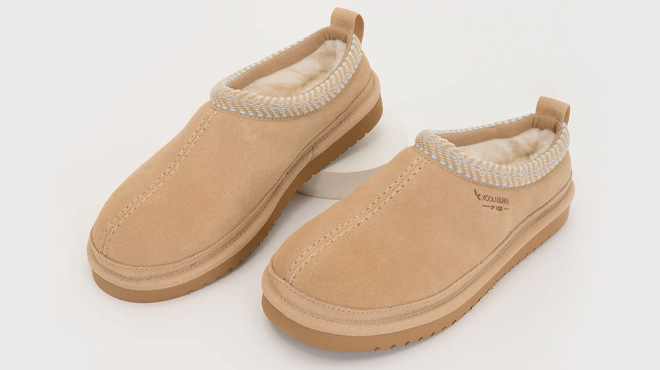 Koolaburra by UGG Suede Slip Ons Buree in sand color