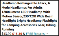 LED Rechargeable Headlamp 4 Pack Order Summary