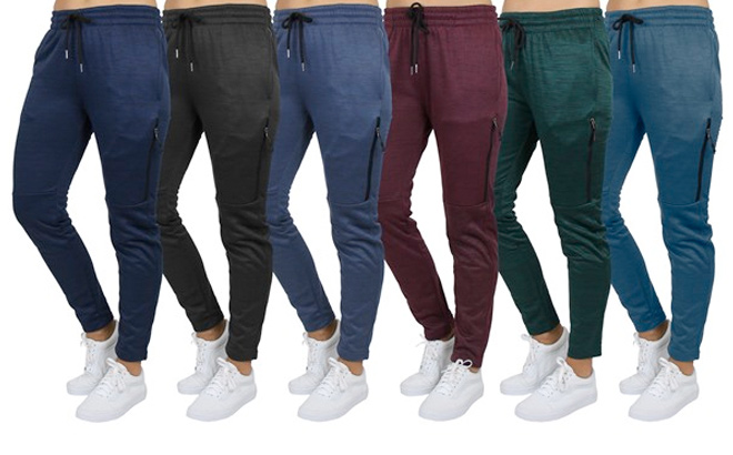 LM Womens 3 Pack Loose Fit Fleece Lined Tech Joggers With Long Zipper Side Pocket