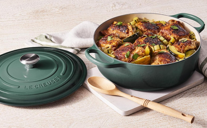 Le Creuset Enameled Cast Iron Signature Round Wide Dutch Oven in Artichaut Color