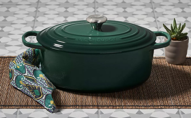Le Creuset Enameled Cast Iron Signature Round Wide Dutch Oven on the Table