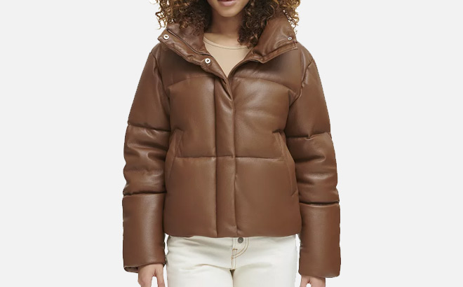 Levis Womens Faux Leather Short Puffer Jacket
