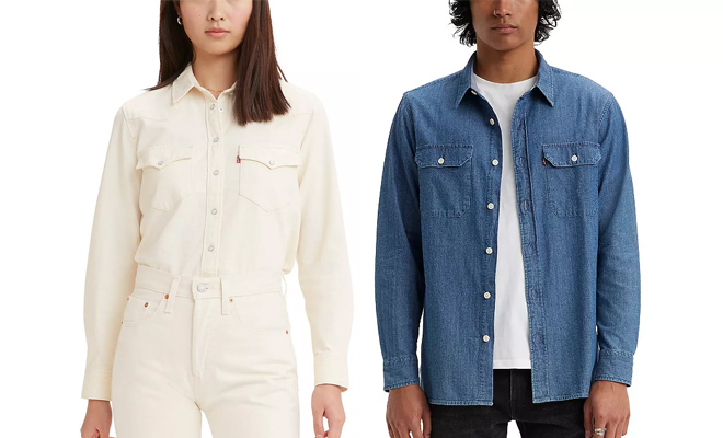 Levis Womens Western Denim Shirt and Mens Levis Classic Worker Button Down Shirt