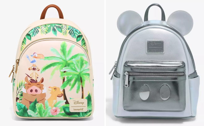 Loungefly Disney The Lion King Jungle and Disney100 Mickey Mouse Platinum Mini Backpacks