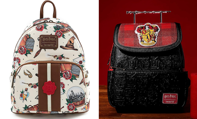 Loungefly Harry Potter Tattoo Art Cream Backpack and Loungefly Harry Potter Choose Your House Collection Gryffindor House MIni Backpack