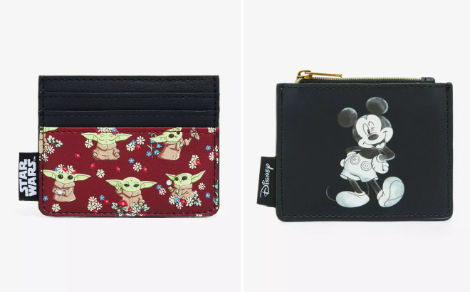 Loungefly Star Wars The Mandalorian Grogu Floral and Disney Mickey Mouse Black White Icon Cardholders