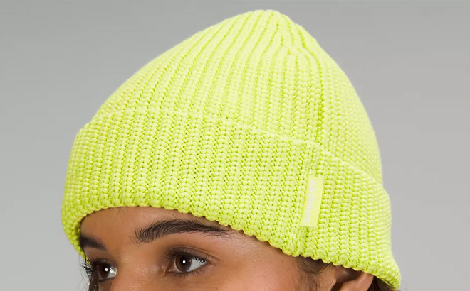 Lululemon Close Fit Cotton Blend Ribbed Beanie in Yellow