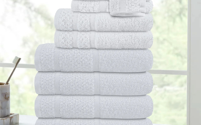 Mainstays 10 Piece Towel Set with Upgraded Softness Durability in White Mainstays 10 Piece Towel Set with Upgraded Softness Durability in White