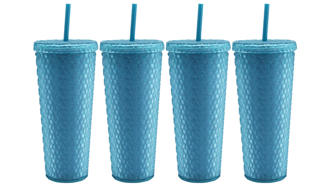 Mainstays 4 Pack 26 Ounce Textured Tumbler with Straw in Matte Teal
