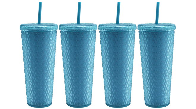 Mainstays 4 Pack 26 Ounce Textured Tumbler with Straw in Matte Teal Mainstays 4 Pack 26 Ounce Textured Tumbler with Straw in Matte Teal