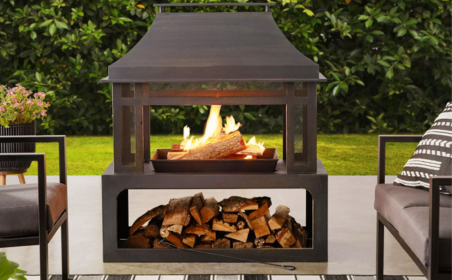 Mainstays 45 Inch Outdoor Steel Fireplace with Chimney