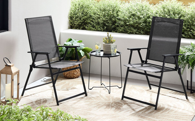 Mainstays Greyson 3 Piece Steel and Sling Folding Outdoor Patio Bistro Set