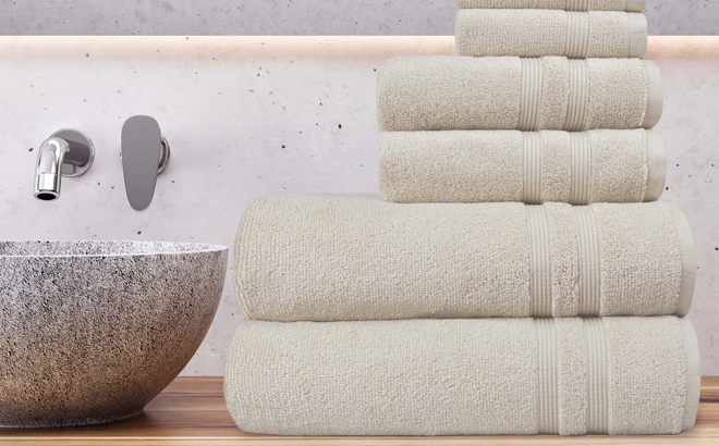 Mainstays Performance Solid 6 Piece Towel Set in Beige
