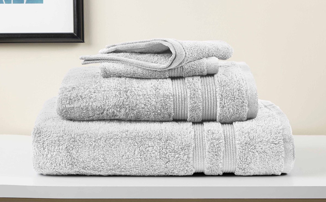 Mainstays Performance Solid 6 Piece Towel Set on a Table
