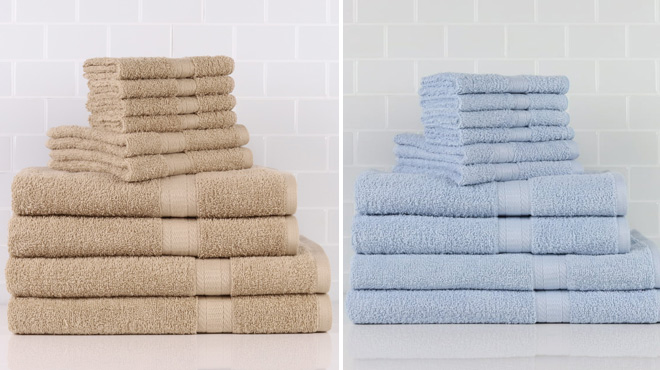 Mainstays Solid 10 Piece Bath Towel Set