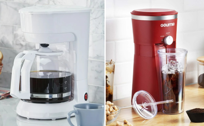 Mainstays White 12 Cup Drip Coffee Maker and Gourmia Iced Coffee Maker