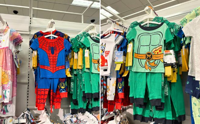 Marvel Spiderman Uniform Snug Fit Pajama Set and Teenage Mutant Ninja Turtles Snug Fit Pajama Set