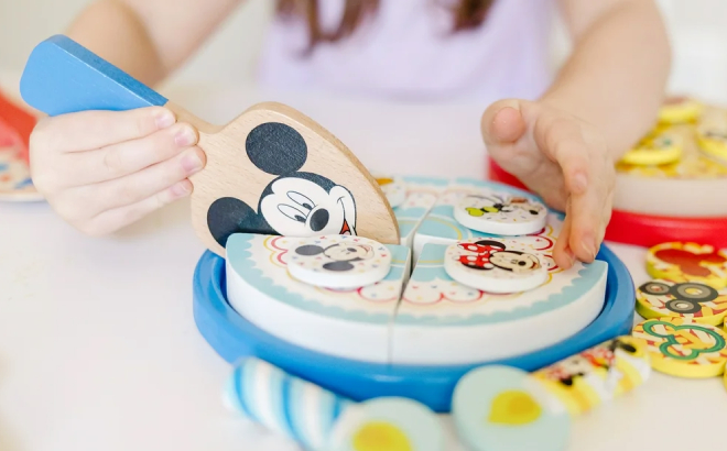 Melissa Doug Mickey Mouse Wooden Pizza and Birthday Cake Play Set