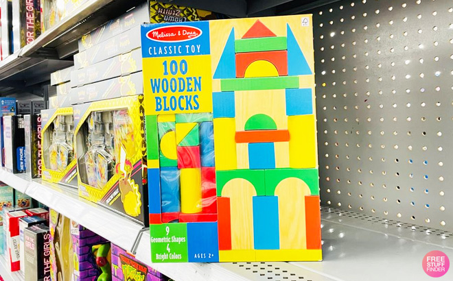 Melissa Doug Wooden Building 100 Piece Set on Walmart Store Shelf