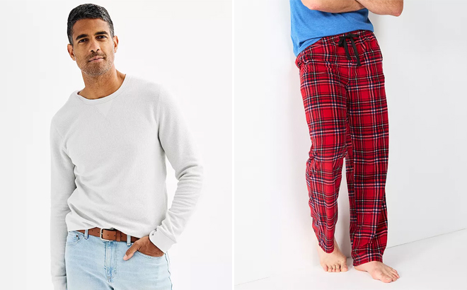 Mens Sonoma Thermal Crewneck Tee and Microfleece Pajama Pants