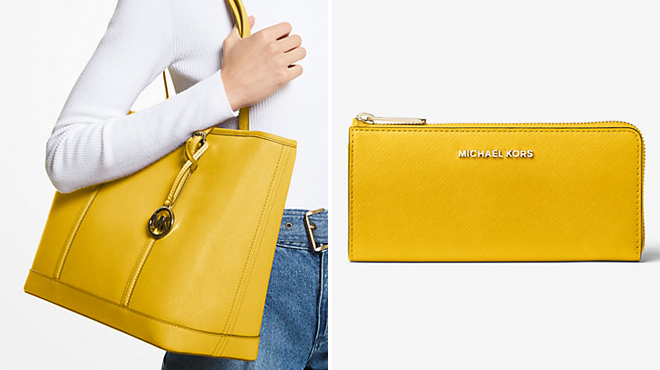 Michael Kors Jet Set Tote and Wallet in Golden Yellow Color
